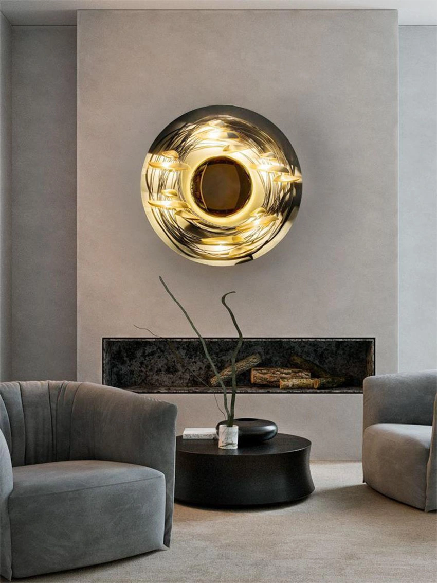 Light Luxury Home Decoration Circular Wall Decor Sculpture LED Wall Art Sculpture